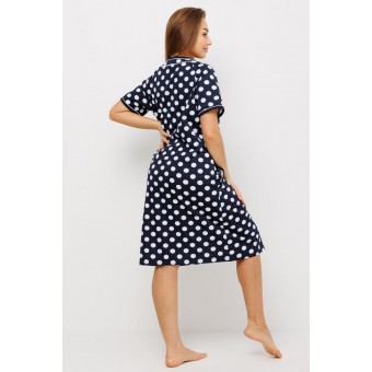 Халат  женский       из кулирки   на молнии  с коротким рукавом  Темно-синий   Kuzina  