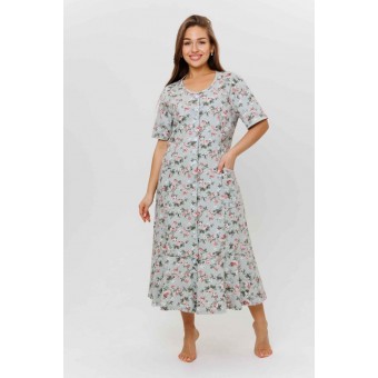 Халат  женский       из кулирки   на пуговицах  с рукавом 1/2  зеленый   Kuzina