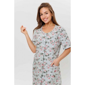 Халат  женский       из кулирки   на пуговицах  с рукавом 1/2  зеленый   Kuzina