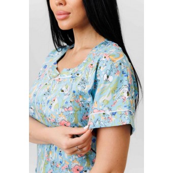 Халат  женский       из кулирки   на молнии  с коротким рукавом  голубой   Kuzina