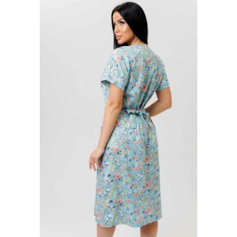 Халат  женский       из кулирки   на молнии  с коротким рукавом  голубой   Kuzina