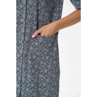 Халат  женский       трикотажный   на пуговицах  с рукавом 1/2  Серый, Голубой