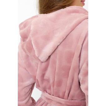 Халат  женский       из велсофта   с запахом  с рукавом 3/4  розовый