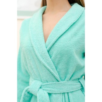 Халат  женский       махровый   с запахом  с длинным рукавом  Бирюзовый