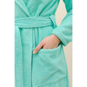 Халат  женский       махровый   с запахом  с длинным рукавом  Бирюзовый