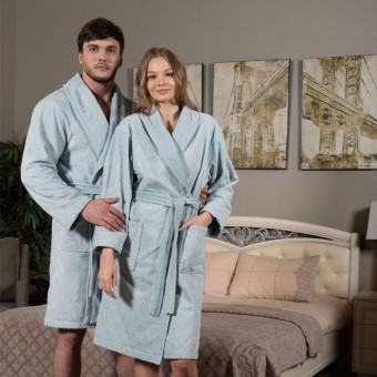 Халат  женский       махровый   с запахом  с длинным рукавом  голубой     