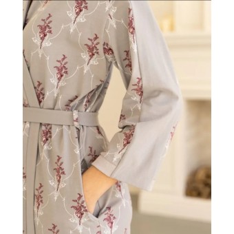 Халат  женский       трикотажный   с запахом  с рукавом 7/8  серый