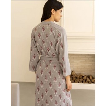 Халат  женский       трикотажный   с запахом  с рукавом 7/8  серый