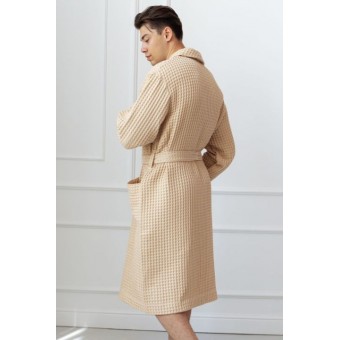Халат  женский       из вафли   с запахом  с длинным рукавом  бежевый