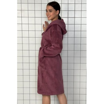 Халат  женский       махровый   с запахом  с длинным рукавом  бордовый