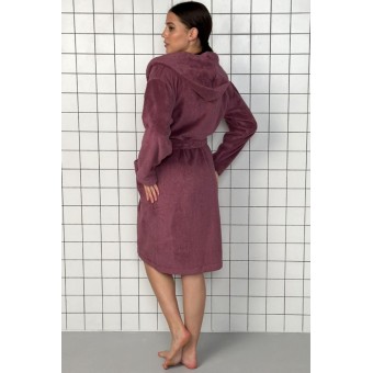 Халат  женский       махровый   с запахом  с длинным рукавом  бордовый