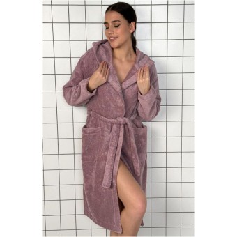 Халат  женский       махровый   с запахом  с длинным рукавом  розовый