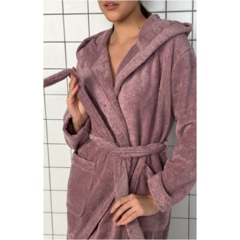 Халат  женский       махровый   с запахом  с длинным рукавом  розовый