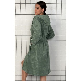 Халат  женский       махровый   с запахом  с длинным рукавом  зеленый