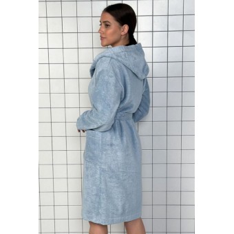 Халат  женский       махровый   с запахом  с длинным рукавом  голубой