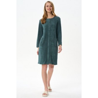 Халат  женский       трикотажный   на пуговицах  с длинным рукавом  зеленый