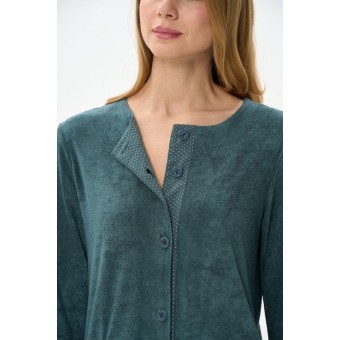 Халат  женский       трикотажный   на пуговицах  с длинным рукавом  зеленый