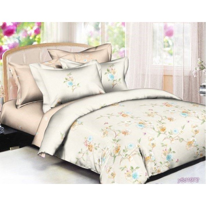 Комплект постельного белья 1,5 спальный из поплина с наволочками 70х70 2 шт Цветы Luxor