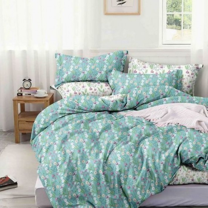 Комплект постельного белья 1,5 спальный из поплина с наволочками 70х70 2 шт Цветы Luxor