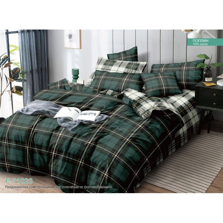 Комплект постельного белья 1,5 спальный из поплина с наволочками 70х70 2 шт Клетка Luxor