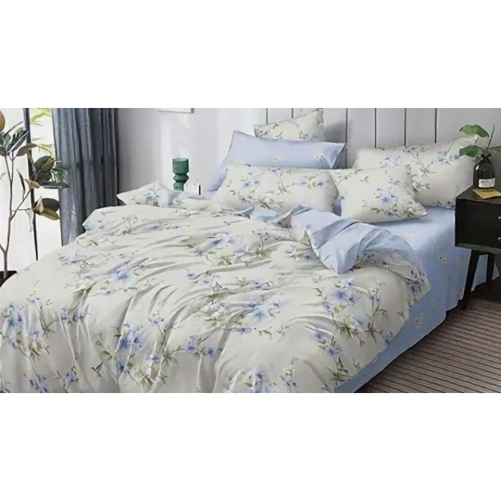 Комплект постельного белья 1,5 спальный из поплина с наволочками 70х70 2 шт Цветы Luxor