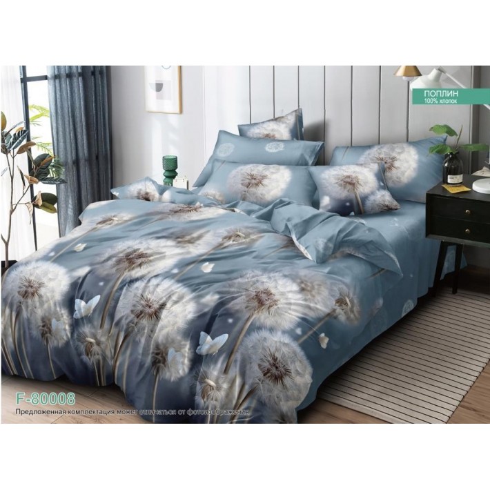 Комплект постельного белья 1,5 спальный из поплина с наволочками 70х70 2 шт Цветы Luxor