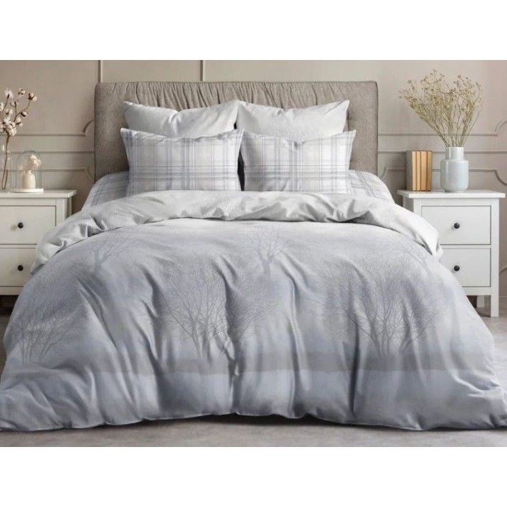 Комплект постельного белья 1,5 спальный из поплина с наволочками 50х70 2 шт Деревья Морозный лес