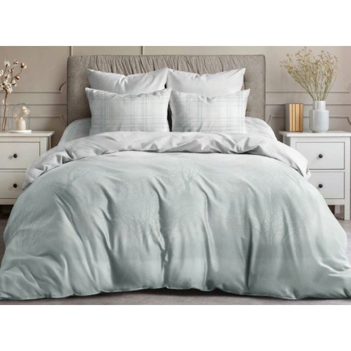 Комплект постельного белья 1,5 спальный из поплина с наволочками 70х70 2 шт Деревья Морозный лес