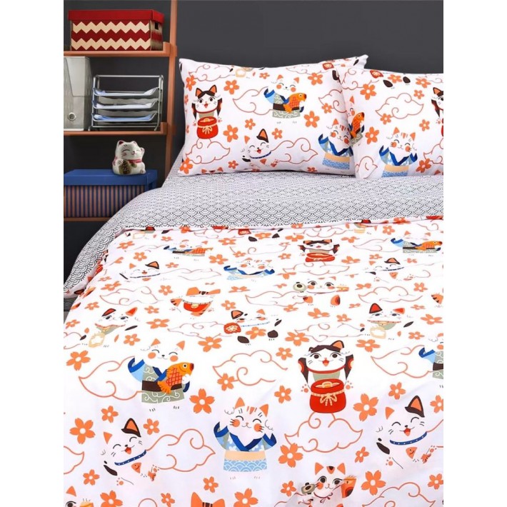 Комплект постельного белья 1,5 спальный из поплина с наволочками 50х70 2 шт Принт Uniqcute