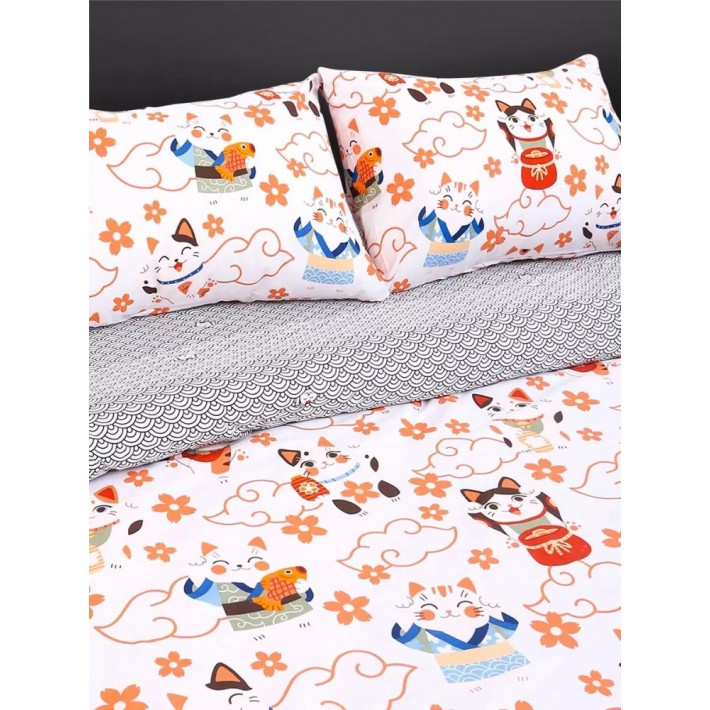 Комплект постельного белья 1,5 спальный из поплина с наволочками 50х70 2 шт Принт Uniqcute