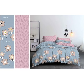 Комплект постельного белья         1,5 спальный из поплина        с наволочками 70х70 2 шт Цветы Kuzina  