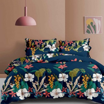 Комплект постельного белья         1,5 спальный из поплина        с наволочками 70х70 2 шт Цветы Kuzina