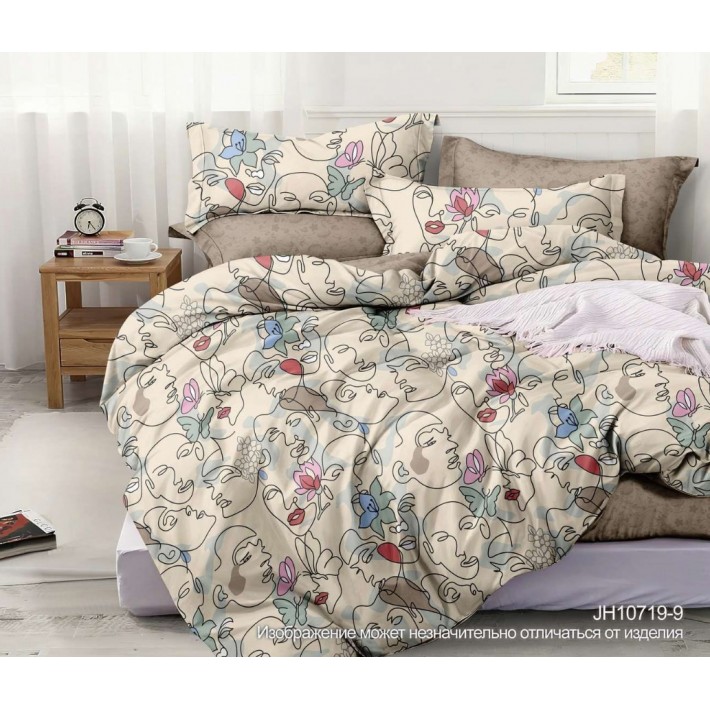 Комплект постельного белья 1,5 спальный из поплина с наволочками 70х70 2 шт Двойной дизайн Kuzina