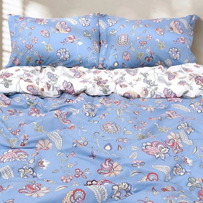 Комплект постельного белья 1,5 спальный из поплина с наволочками 50х70 2 шт Цветы Uniqcute