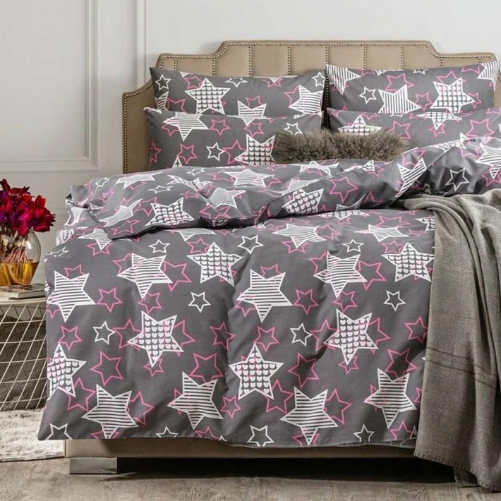 Комплект постельного белья 1,5 спальный из сатина с наволочками 70х70 2 шт Звезды Luxor