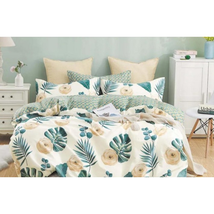 Комплект постельного белья 1,5 спальный из сатина с наволочками 70х70 2 шт Листья Luxor