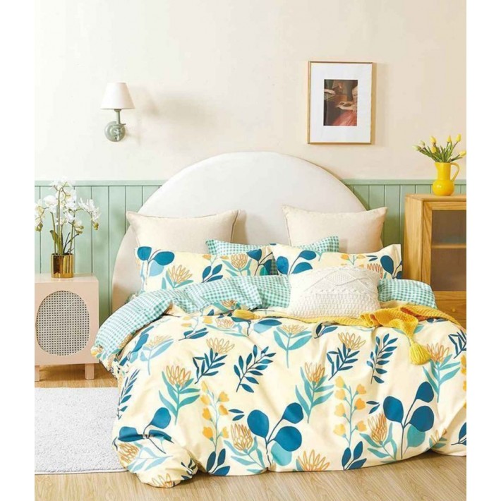 Комплект постельного белья 1,5 спальный из сатина с наволочками 70х70 2 шт Растения Luxor