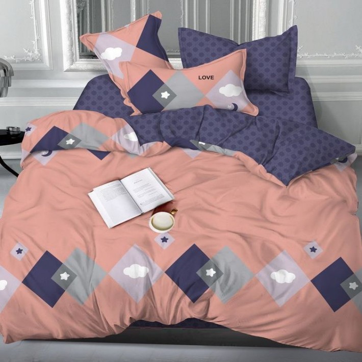 Комплект постельного белья 1,5 спальный из сатина с наволочками 70х70 2 шт Ромбы Luxor