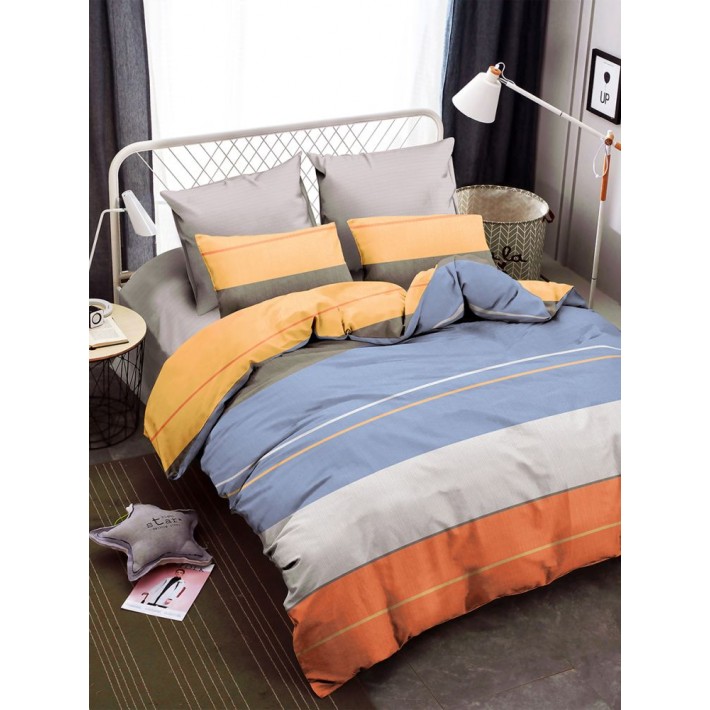 Комплект постельного белья 1,5 спальный из сатина с наволочками 70х70 2 шт Полоска Amore Mio