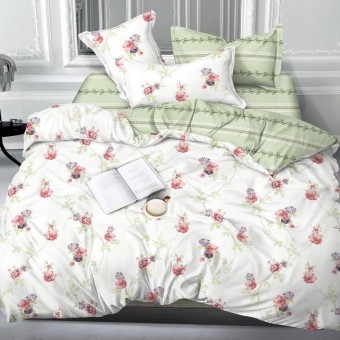 Комплект постельного белья         1,5 спальный из сатина        с наволочками 70х70 2 шт Цветы Kuzina  