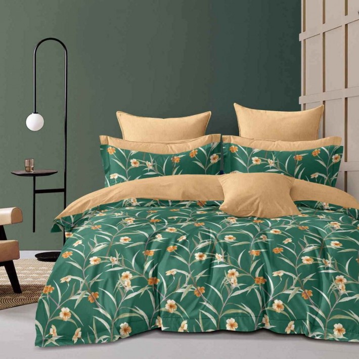 Комплект постельного белья 1,5 спальный из сатина с наволочками 70х70 2 шт Цветы Kuzina