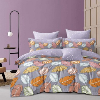 Комплект постельного белья         1,5 спальный из сатина        с наволочками 70х70 2 шт Листья Kuzina