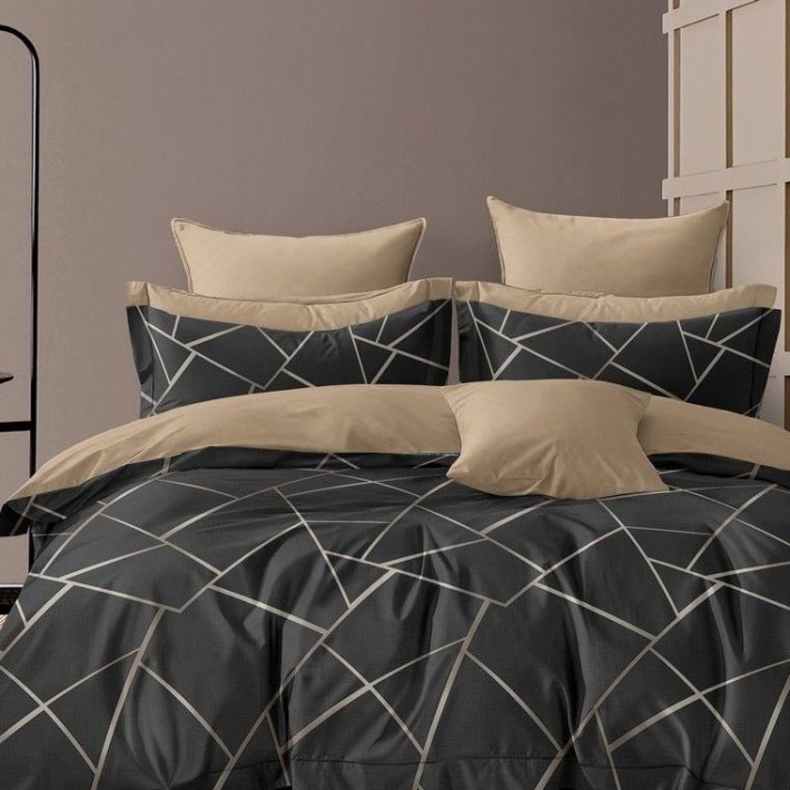Комплект постельного белья 1,5 спальный из сатина с наволочками 70х70 2 шт Геометрия Kuzina