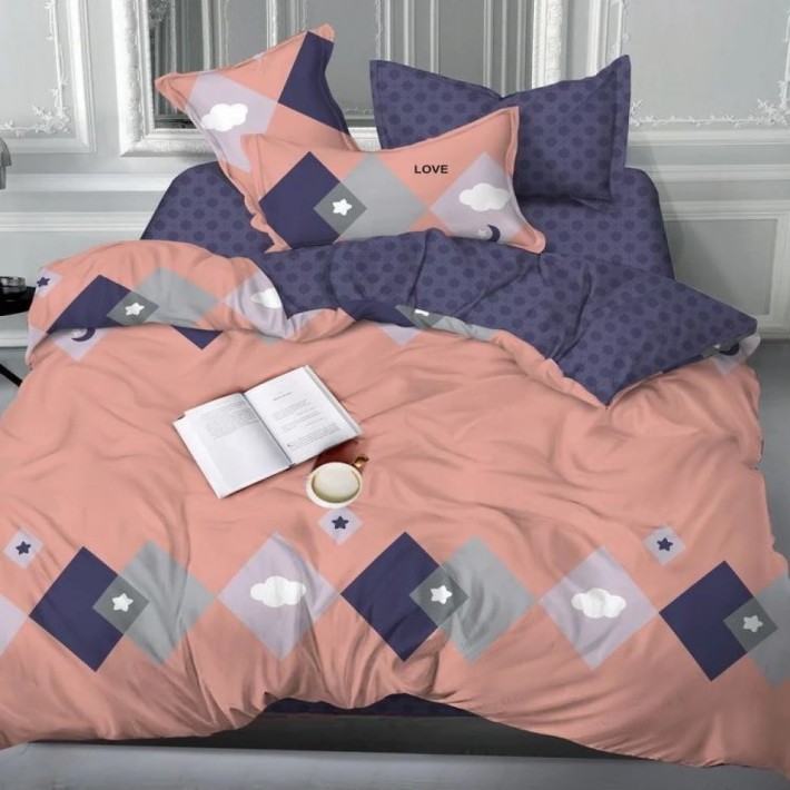 Комплект постельного белья 1,5 спальный из сатина с наволочками 70х70 2 шт Ромбы Kuzina