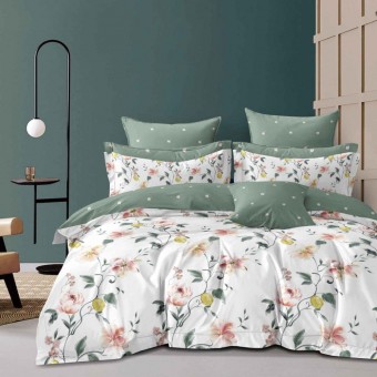 Комплект постельного белья         1,5 спальный из сатина        с наволочками 70х70 2 шт Цветы Kuzina  