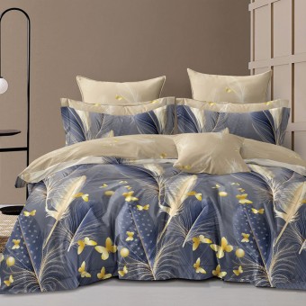 Комплект постельного белья         1,5 спальный из сатина        с наволочками 70х70 2 шт Растения Kuzina  