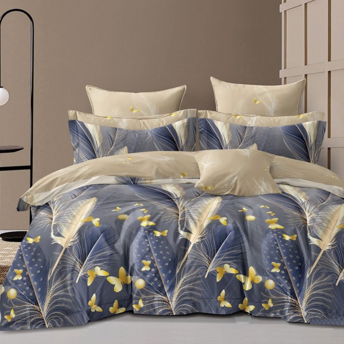 Комплект постельного белья 1,5 спальный из сатина с наволочками 70х70 2 шт Растения Kuzina