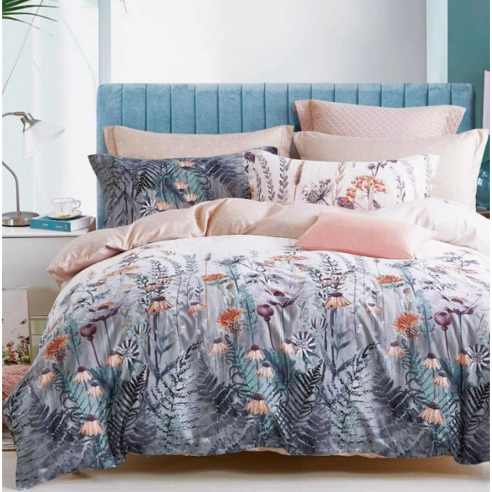 Комплект постельного белья 1,5 спальный из сатина с наволочками 70х70 2 шт Цветы Kuzina