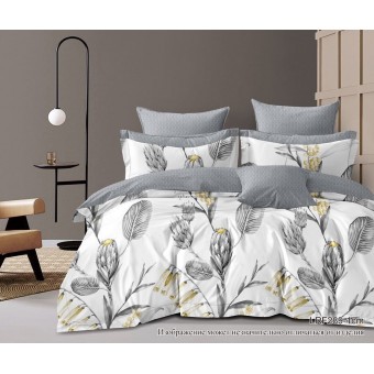 Комплект постельного белья         1,5 спальный из сатина        с наволочками 70х70 2 шт Растения Kuzina  