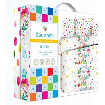 Комплект постельного белья  детский на резинке     1,5 спальный из бязи        с наволочкой 40х60 Животные Василиса